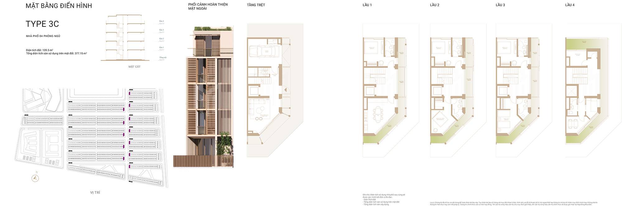 Mặt bằng thiết kế nhà phố Soho The Global City Masterise Homes loại 3C